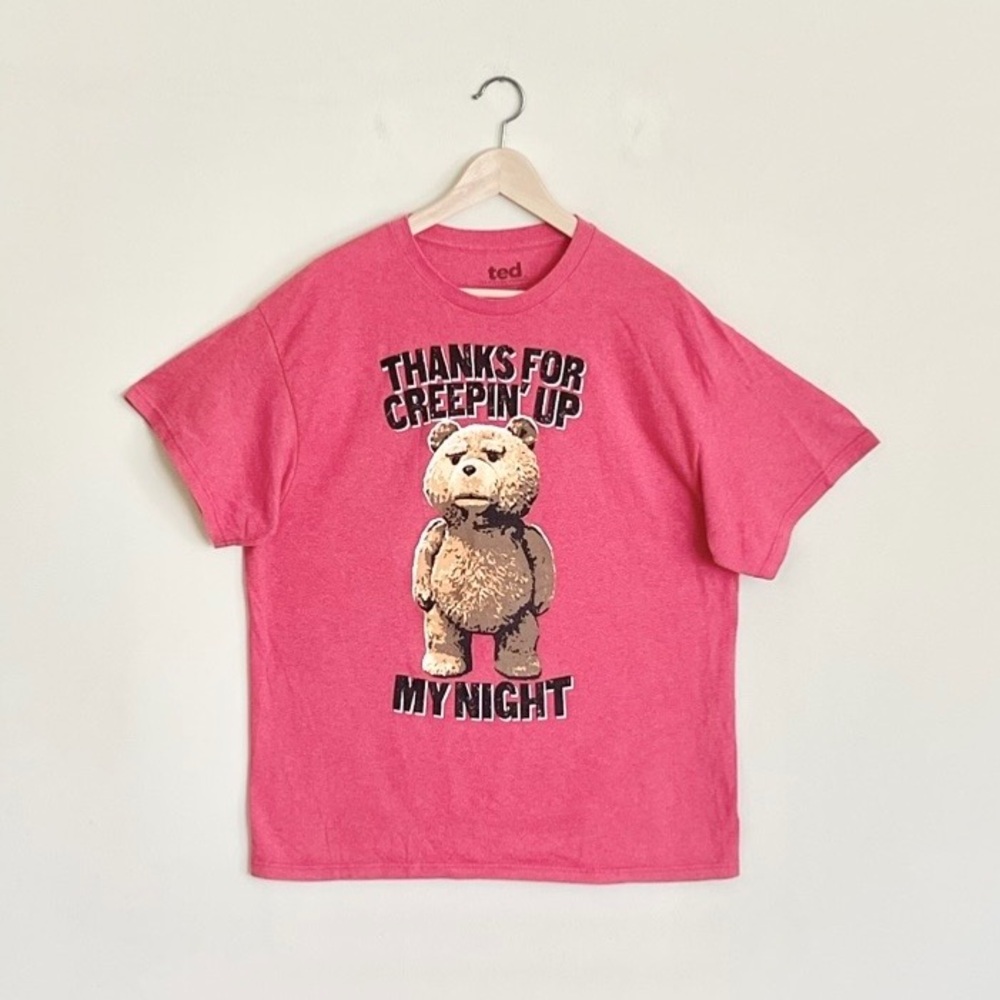 Ted “Thanks For Creepin’ Up My Night” Teddy Bear Graphic Red T Shirt Adult XL